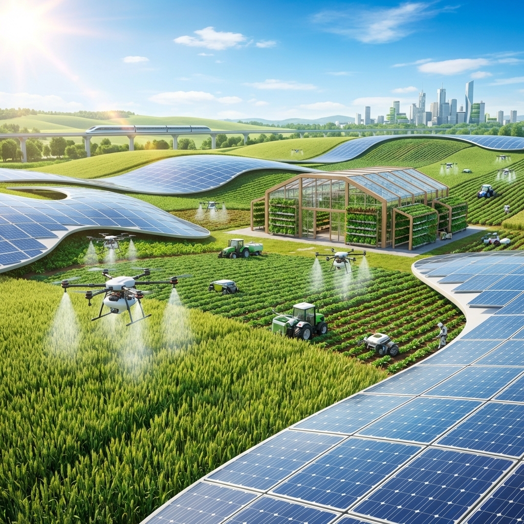 Futuristic sustainable agriculture landscape